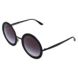 Pre Owned Dolce & Gabbana Black Acetate DG 2170-B Crystal Embellished Gradient Round Sunglasses