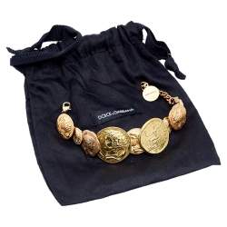 Pre Owned Dolce & Gabbana Gold Tone Ancient Coin Medallion Bracelet