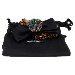 Pre Owned Dolce & Gabbana Black Satin Bow Crystal Charms Chain Belt 85CM