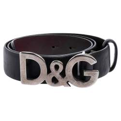Pre Owned Dolce & Gabbana Black Leather D&G Logo Buckle Belt 90CM