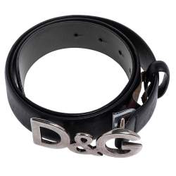 Pre Owned Dolce & Gabbana Black Leather D&G Logo Buckle Belt 90CM