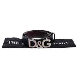 Pre Owned Dolce & Gabbana Black Leather D&G Logo Buckle Belt 90CM