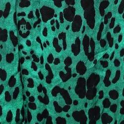 Pre Owned Dolce & Gabbana Green Leopard Print Modal Blend Scarf
