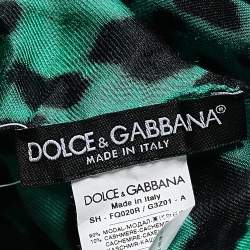 Pre Owned Dolce & Gabbana Green Leopard Print Modal Blend Scarf