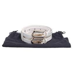 Pre Owned Dolce & Gabbana White Leather Double Buckle Belt 85 CM