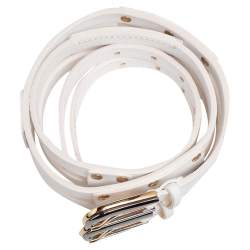 Pre Owned Dolce & Gabbana White Leather Double Buckle Belt 85 CM