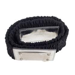 Pre Owned Dolce & Gabbana Black/Silver Fabric and Patent Leather Wide Waist Belt 75CM