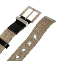Dolce & Gabbana Beige Canvas and Leather Plaque Detail Waist Belt 75CM