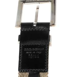 Dolce & Gabbana Beige Canvas and Leather Plaque Detail Waist Belt 75CM