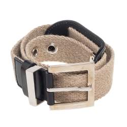Dolce & Gabbana Beige Canvas and Leather Plaque Detail Waist Belt 70CM