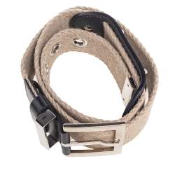 Dolce & Gabbana Beige Canvas and Leather Plaque Detail Waist Belt 70CM