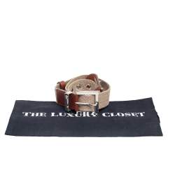 Dolce & Gabbana Beige Canvas and Leather Plaque Detail Waist Belt 75CM