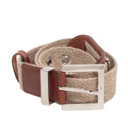 Dolce & Gabbana Beige Canvas and Leather Plaque Detail Waist Belt 75CM
