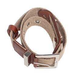 Dolce & Gabbana Beige Canvas and Leather Plaque Detail Waist Belt 75CM