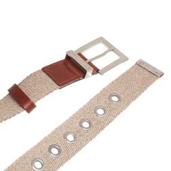 Dolce & Gabbana Beige Canvas and Leather Plaque Detail Waist Belt 75CM