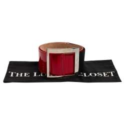 Pre Owned Dolce & Gabbana Red/Black Patent Leather and Elastic Band Buckle Waist Belt 90CM