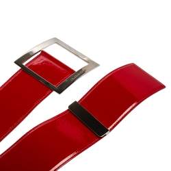 Pre Owned Dolce & Gabbana Red/Black Patent Leather and Elastic Band Buckle Waist Belt 90CM