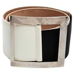 Dolce & Gabbana White/Black Patent Leather and Elastic Band Buckle Waist Belt 90CM