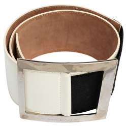 Dolce & Gabbana White/Black Patent Leather and Elastic Band Buckle Waist Belt 90CM