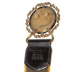 Pre Owned Dolce & Gabbana Mustard Elastic Gaufre Heritage Buckle Belt 70CM 