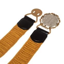 Pre Owned Dolce & Gabbana Mustard Elastic Gaufre Heritage Buckle Belt 70CM 