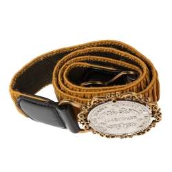 Pre Owned Dolce & Gabbana Mustard Elastic Gaufre Heritage Buckle Belt 70CM 