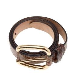 مملوكة مسبقًا Dolce & Gabbana Brown Snakeskin Buckle Belt 85 CM