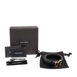 Pre Owned Dolce & Gabbana Black Leather DG Logo Buckle Belt 90CM