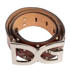 Pre Owned حزام دولتشي & غابانا  بغروميت جلد بني بشعار DG مرصع 95 سم