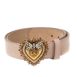 Pre Owned Dolce & Gabbana Pale Pink Leather Devotion Heart Belt 85CM
