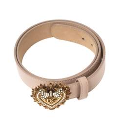 Pre Owned Dolce & Gabbana Pale Pink Leather Devotion Heart Belt 85CM