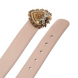 Pre Owned Dolce & Gabbana Pale Pink Leather Devotion Heart Belt 85CM