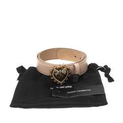 Pre Owned Dolce & Gabbana Pale Pink Leather Devotion Heart Belt 85CM