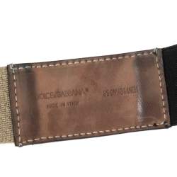 Pre Owned Dolce & Gabbana Black/Cream Canvas and Leather Buckle Belt 85CM