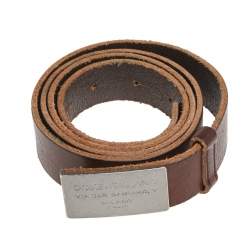 مملوكة مسبقًا حزام دولتشي & غابانا جلد بني بحلية شعار معدن  95 سم