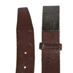 مملوكة مسبقًا حزام دولتشي & غابانا جلد بني بحلية شعار معدن  95 سم