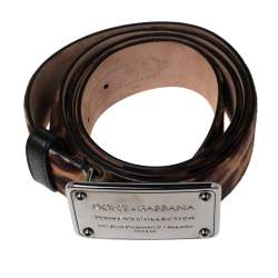 Pre Owned Dolce & Gabbana Brown Leopard Print Calf Hair Logo Plaque Belt 95CM
