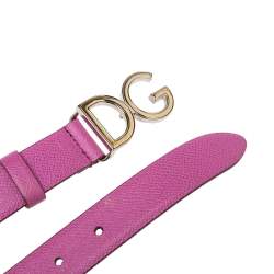مملوكة مسبقًا Dolce & Gabbana Pink Leather Slim DG Logo Belt 70CM
