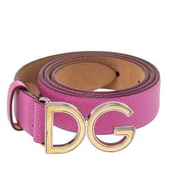 مملوكة مسبقًا Dolce & Gabbana Pink Leather Slim DG Logo Belt 70CM