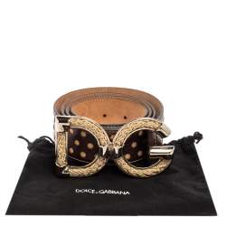 Pre Owned Dolce & Gabbana Dark Brown Perforated Leather and Canvas DG Logo Belt 105CM