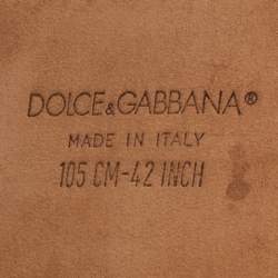 Pre Owned Dolce & Gabbana Dark Brown Perforated Leather and Canvas DG Logo Belt 105CM