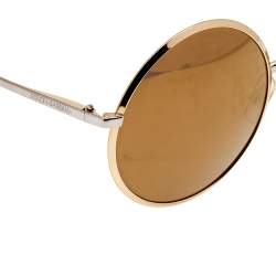 Pre Owned Dolce & Gabbana Two Tone Gold/Brown Mirrored DG 2155 Round Sunglasses