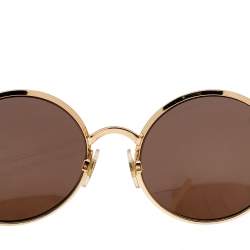 Pre Owned Dolce & Gabbana Two Tone Gold/Brown Mirrored DG 2155 Round Sunglasses