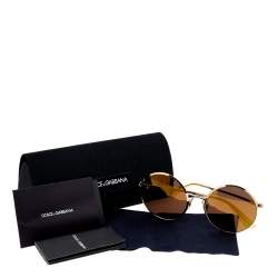 Pre Owned Dolce & Gabbana Two Tone Gold/Brown Mirrored DG 2155 Round Sunglasses