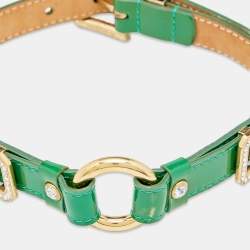 Pre Owned Dolce & Gabbana Leather Crystals Gold Tone Metal Collar Necklace