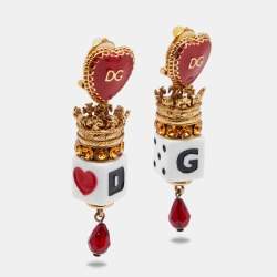 مملوكة مسبقًا Dolce & Gabbana Red Logo Heart Dice Drop Earrings