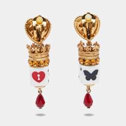 مملوكة مسبقًا Dolce & Gabbana Red Logo Heart Dice Drop Earrings