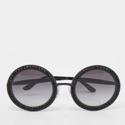 Pre Owned Dolce & Gabbana Black / Grey Gradient DG 2170-B Crystal Embellished Round Sunglasses