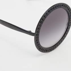 Pre Owned Dolce & Gabbana Black / Grey Gradient DG 2170-B Crystal Embellished Round Sunglasses