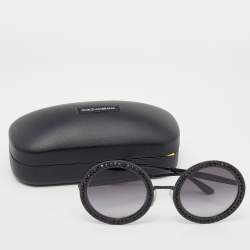 Pre Owned Dolce & Gabbana Black / Grey Gradient DG 2170-B Crystal Embellished Round Sunglasses